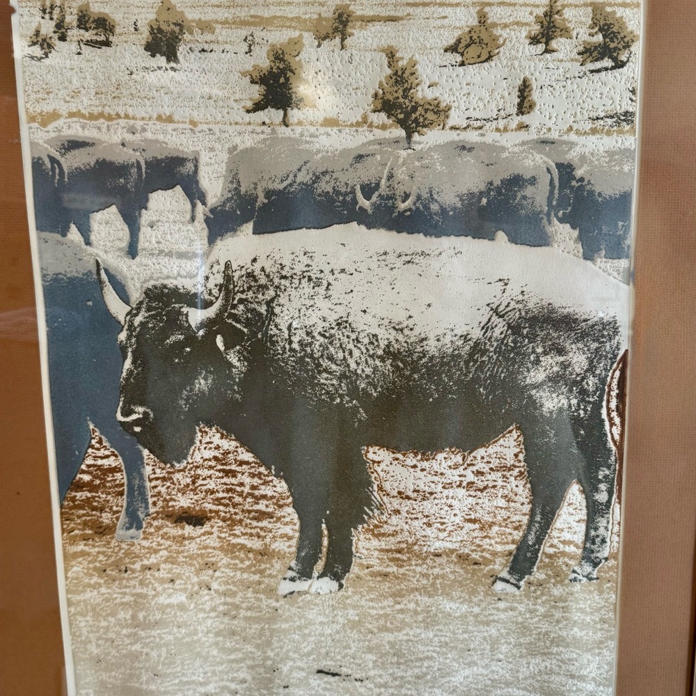 Signed and numbered Buffalo Herd Art Print in Gray and Brown